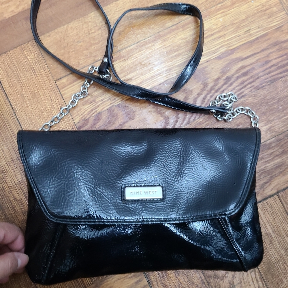 NINE WEST Black Lacquer Envelope Handbag / Purse / Shoulder Bag​